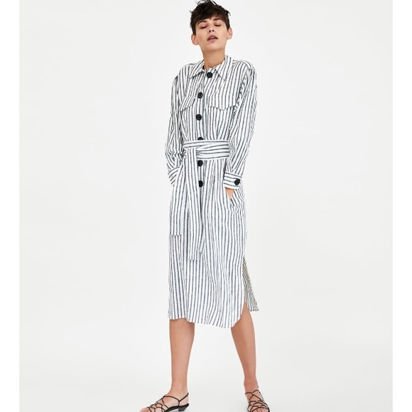 NWT Zara Striped Linen Dress with Bow - Picture 7 of 7